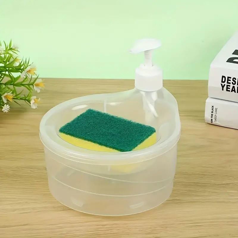New 2 in 1 Double Layer Liquid soap Dispenser with Pump and Sponge Soap Scrubber Holder Multi functional Dish washing Container 1000ml Manual Sink...