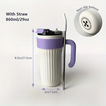Tumbler with Handle Double Wall Water Bottle Straw Cups Stainless Steel