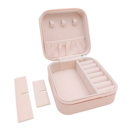 Organiser PU Leather Zipper Portable Storage Box Case with Dividers Mini Jewelry Organizer Box for Women Travel Ring,