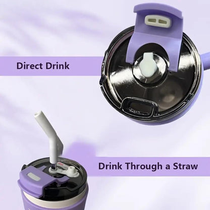 Tumbler with Handle Double Wall Water Bottle Straw Cups Stainless Steel