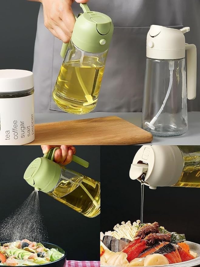 00ml 2 in 1 Glass Oil Sprayer and Dispenser Bottle, Premium Nozzle, Multi Color (2 IN 1 OIL DISPENSER AND SPRAYER