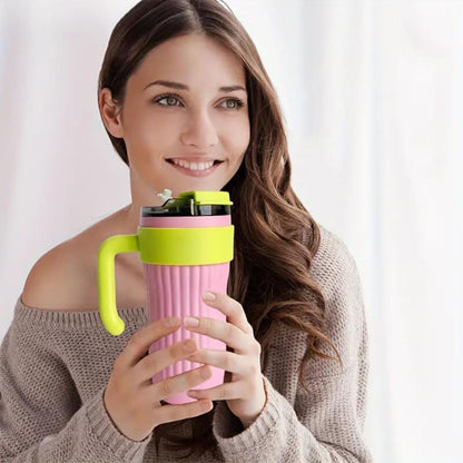 Tumbler with Handle Double Wall Water Bottle Straw Cups Stainless Steel