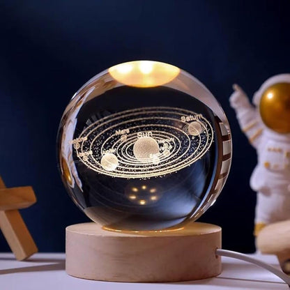 3D Galaxy Crystal Ball Night Light | Dimmable Engraved LED Glass Ball (Solar System)