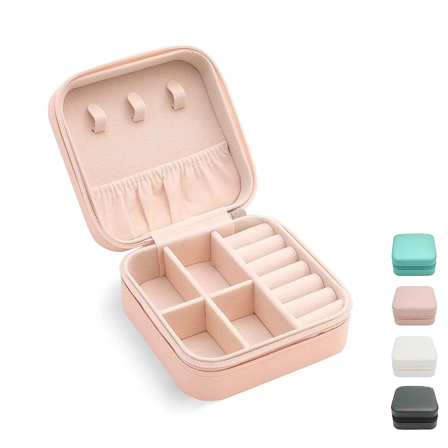 Organiser PU Leather Zipper Portable Storage Box Case with Dividers Mini Jewelry Organizer Box for Women Travel Ring,