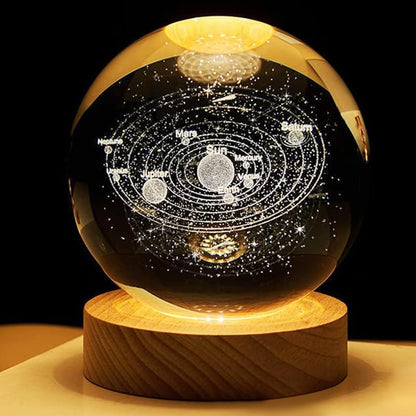 3D Galaxy Crystal Ball Night Light | Dimmable Engraved LED Glass Ball (Solar System)